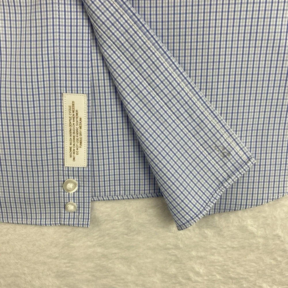 Roundtree & Yorke Gold Label Dress Shirt Mens 17-33 Blue Checks Fitted No Iron - Picture 5 of 9